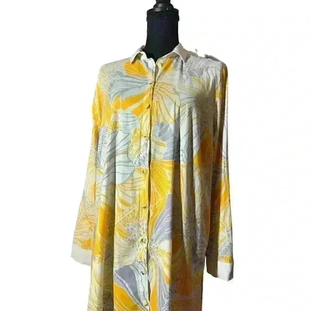 Vintage Floral Button-Up Long Sleeve Shirt Dress/Oversized Shirt